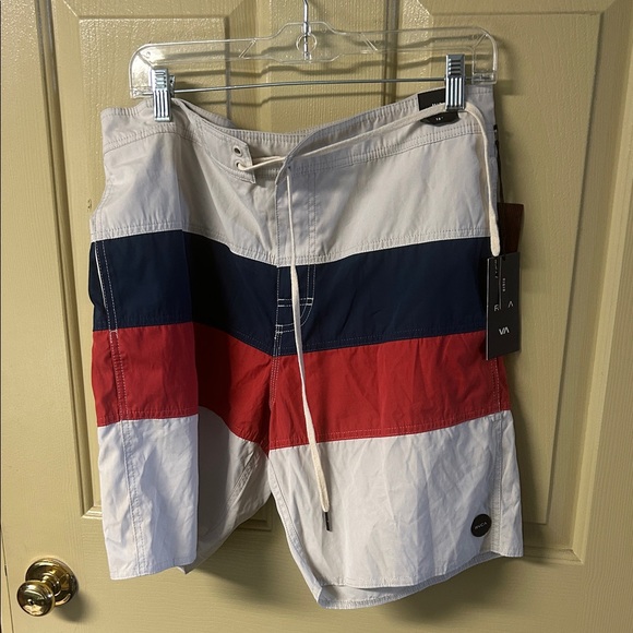 RVCA Men's Red, Navy, and cream colored Board Shorts